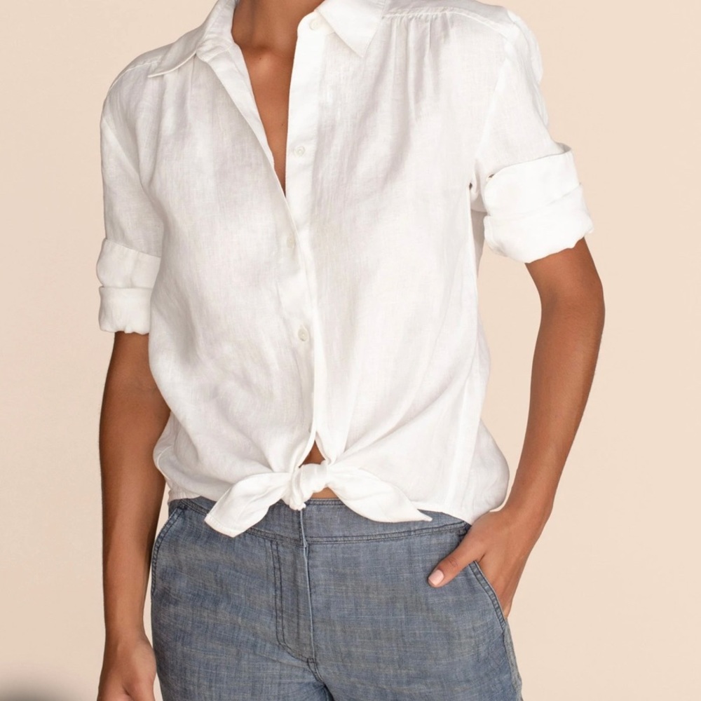 Trina Turk Unwind Shirt, white linen size large